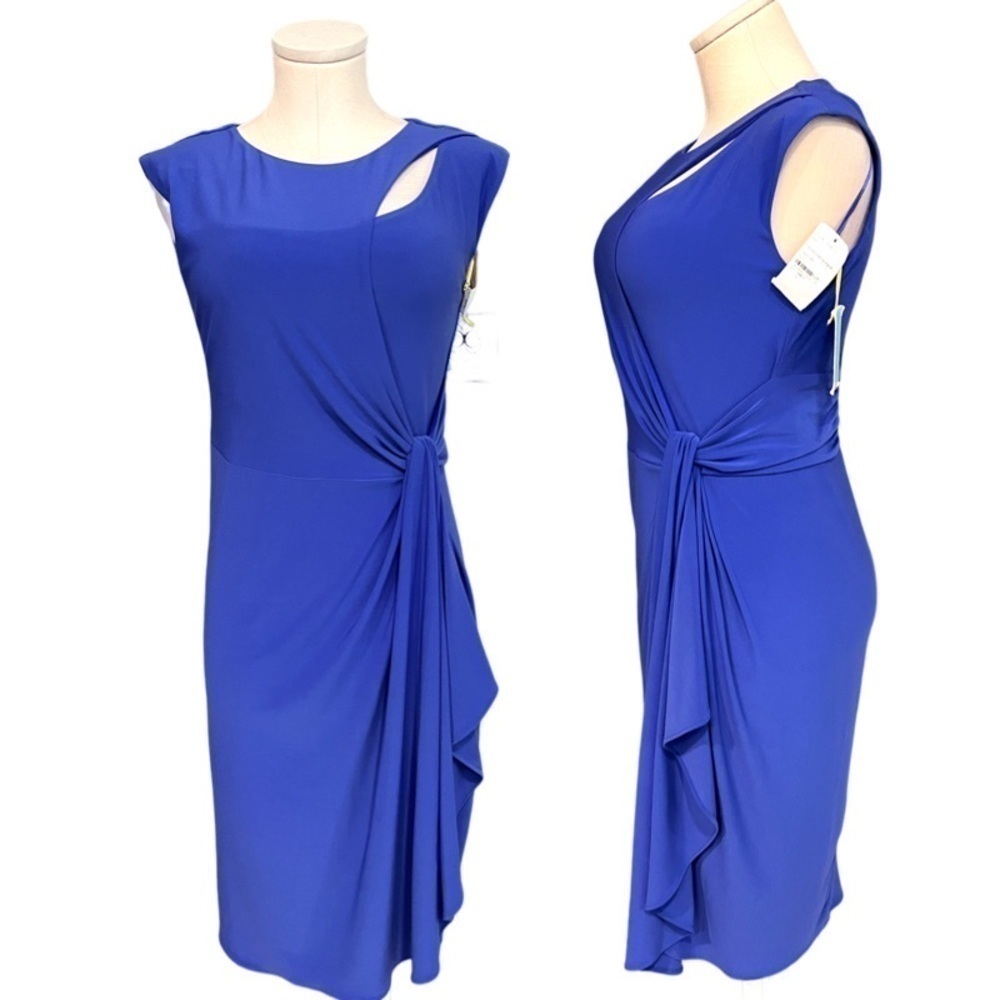 Cece Blue Sleeveless Mini Dress with Chest Cut Out and Side Waist Draping